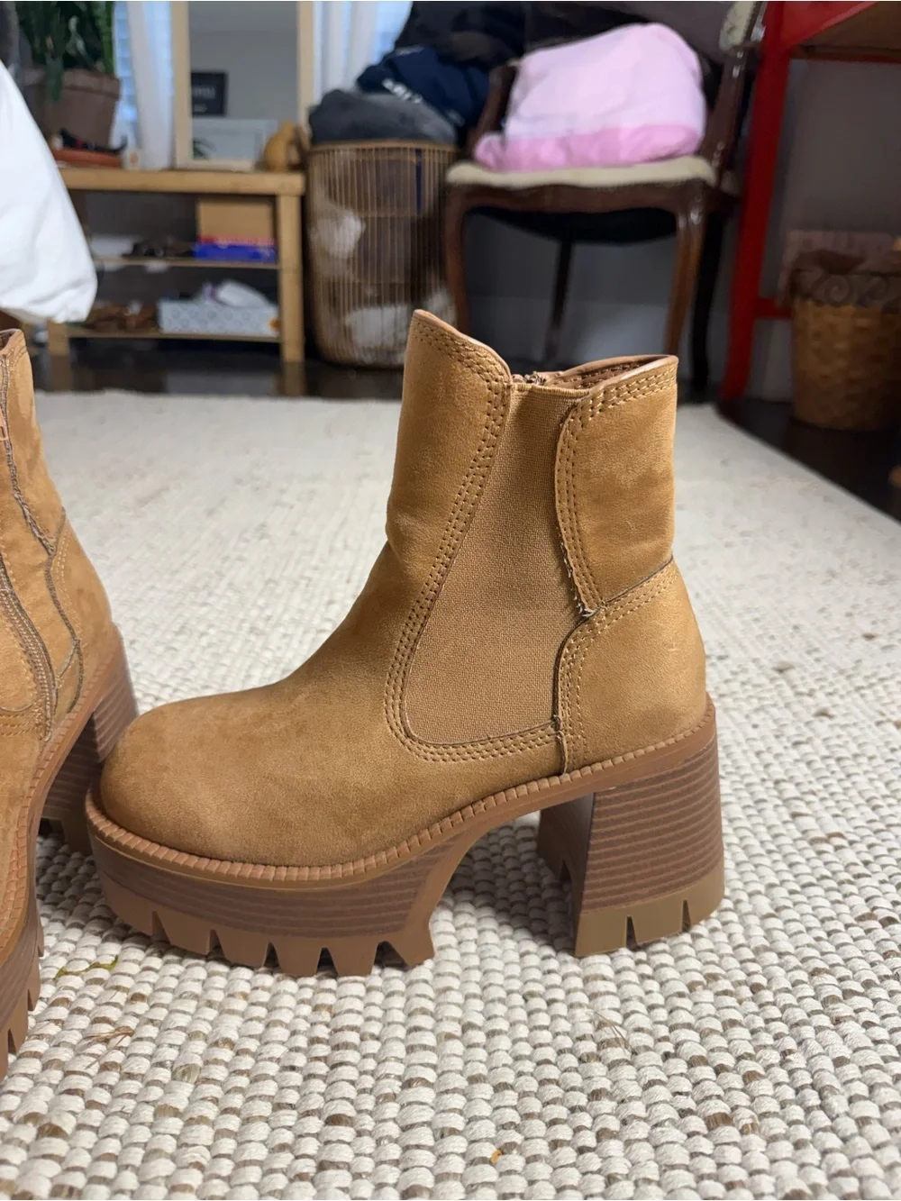 BAMBOO Tan Suede Chunky Platform Ankle Boots